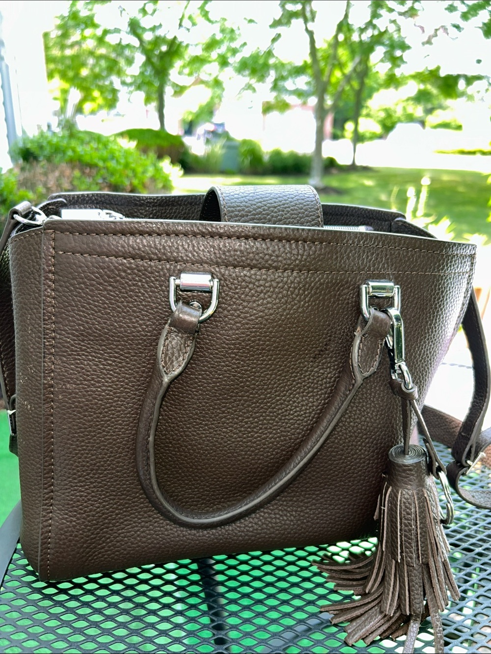 Valentina Brown Pebbled Leather Satchel with Tassel